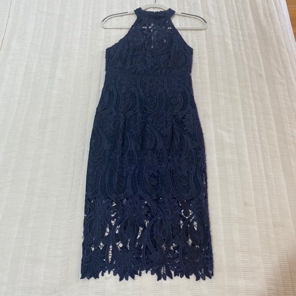 Bardot Isa Lace Halter Dress Navy XS - Picture 2 of 6